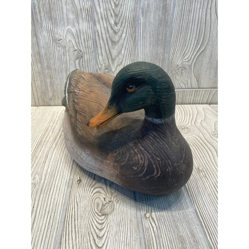 Mallard Duck Decoy Figurine Faux Wood Grain Resin Decorative Waterfowl Decor